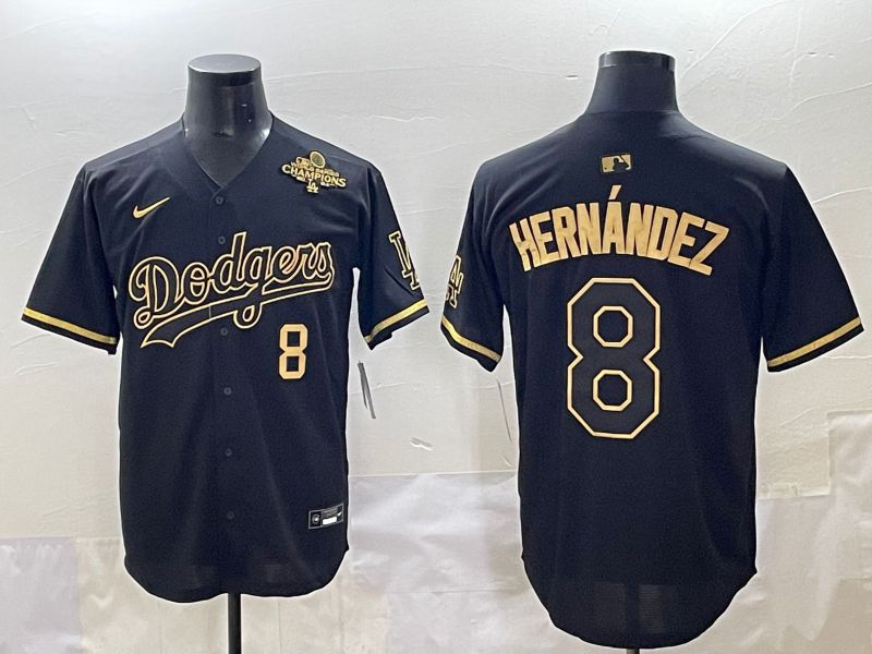 Men 2025 Los Angeles Dodgers #8 Hernandez Black Gold Five generations Nike MLB Jersey style 4